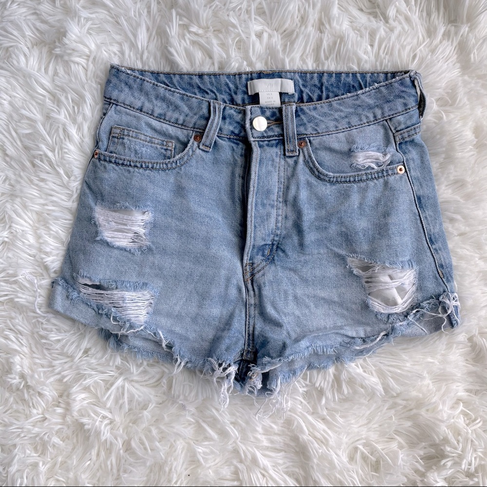 Light Wash H&M High Waisted Denim Cut Off Shorts